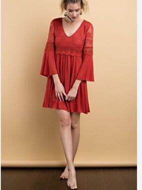 New Zanzea Red Lacey Mini Dress Size M Sheer Babydoll Wedding Ptp 17.5”